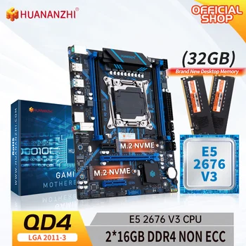 Материнская плата HUANANZHI X99 QD4 LGA 2011-3 XEON X99 с процессором Intel E5 2676 v3 с комбинированным комплектом памяти 2*16G DDR4 БЕЗ ECC NVME SATA