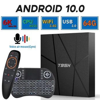Android TV Наклейка T95H Youtube медиаплеер 4k 3D Голосовой Ассистент 2.4G WiFi Игра Для Google 55/60/65/70/75/80 Led Дюймовый телевизор