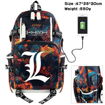 Рюкзак Death Note из аниме, USB-порт, сумка для подростков, студенческие сумки со змеиным рисунком, дорожная сумка для ноутбука