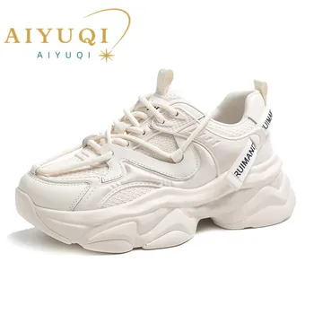 Женские кроссовки AIYUQI, новинка весны 2023 года, повседневная спортивная обувь из натуральной кожи на платформе, женская обувь для бега с дышащей сеткой, женские кроссовки для бега