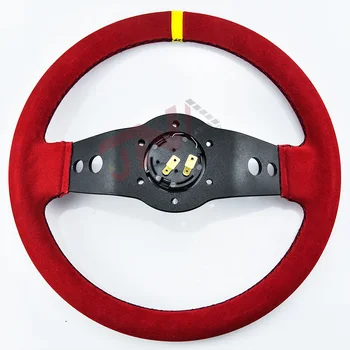 13-дюймовое Рулевое Колесо из Красной Замши с 2 Спицами для Дрейфующего Гоночного Спортивного Автомобиля Volante