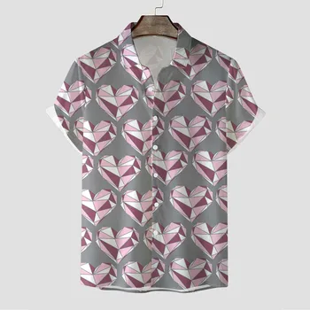 Летние мужские рубашки, рубашки для пляжного отдыха на Гавайях, мужские футболки Valentine 3d Digital, свободные дышащие топы с коротким рукавом, мужская одежда