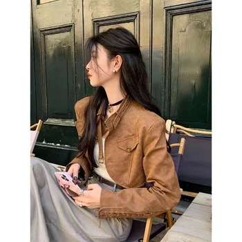 Весенне-осенняя женская одежда для Корейского коричневого пальто Jaket Techwear, винтажная куртка Kawaii Cyber Y2k, куртки и пальто