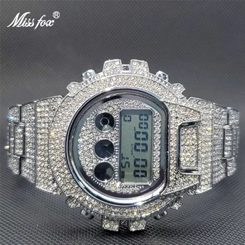 Relogio Masculino Digital, новые многофункциональные часы с ударной электроникой в стиле хип-хоп, полностью покрытые льдом, для мужчин