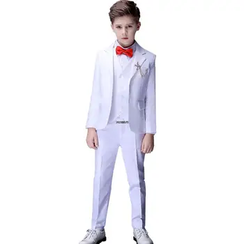 Белый костюм для крещения мальчиков в цветочек, комплект для фотосессии на свадьбе, смокинг на день рождения для подростков, Детский сценический костюм на выпускной