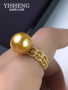 Кольцо из Филиппинского золота Наньян с жемчугом толщиной 11-12 мм из чайного золота с натуральным жемчугом из морской воды, 18-каратное Золотое кружево с бриллиантами