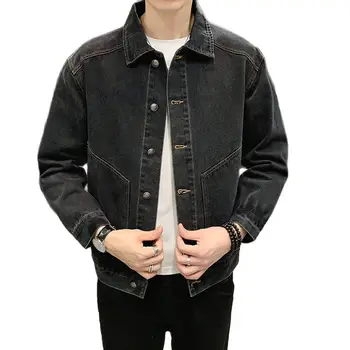 Популярная джинсовая куртка Мужская Винтажные повседневные джинсовые куртки Пальто Мужская куртка-бомбер джинсовое пальто Модная уличная одежда Серая Черная джинсовая куртка Мужская