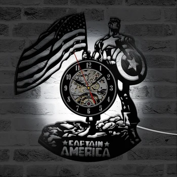 Полые виниловые часы с флагом США, День творческой Независимости, светодиодные настенные часы, звезды и полосы, форма флага, антикварные подвесные часы