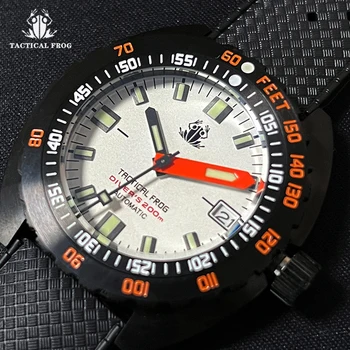 Мужские дайверские часы Tactical Frog 44 мм, сапфирово-черный корпус с PVD покрытием, механизм NH35, механические наручные часы, 20 бар, Водонепроницаемые, светящиеся.
