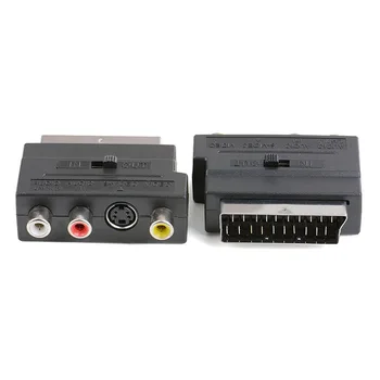 21-контактный AV-блок Scart-адаптера к 3 RCA Phono Composite S-Video с переключателем входа/выхода, AV-блок адаптера Scart