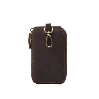 Новый чехол для ключей из воловьей кожи с откидной крышкой, винтажный кожаный чехол для ключей, коричневый шоколадный