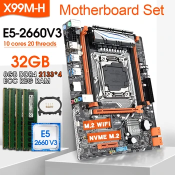 Комплект материнской платы X99 с процессором Xeon E5 2660 V3 LGA2011-3 4ШТ * 8 ГБ = 32 ГБ оперативной памяти DDR4 2133 МГц DDR4 memory REG ECC RAM nvme m.2