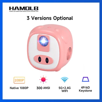 Проектор HAMOLB C1 PIGGY 1080p full hd, проектор 5g wifi BT для мобильного телефона, домашний кинотеатр, светодиодный портативный проектор для детей