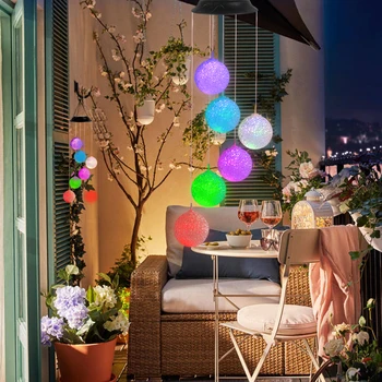 Стеклянный шар на солнечной энергии, ветряной колокольчик Колибри, меняющий цвет света для сада