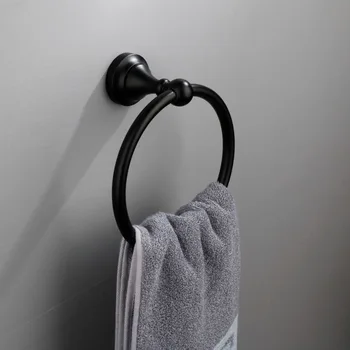 Кольцо для полотенец для ванной комнаты Матовый черный золотой сплав Настенное пространство Алюминиевый кухонный унитаз Ручной Круглый держатель для банных полотенец Кольцевая стойка