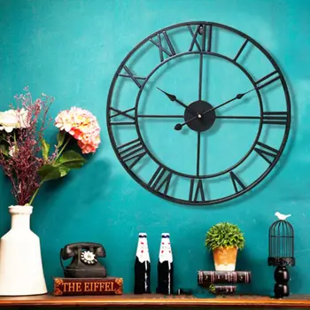 Сделай САМ Большие 3D настенные часы Наклейка Металлические часы с римской цифрой Бесшумные, не тикающие Декоративные для кафе, бара, офиса, гостиной