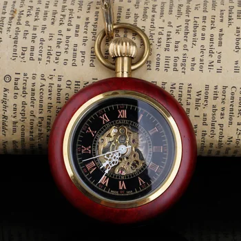 Старинные механические карманные часы с деревянными римскими цифрами и креативной резьбой, роскошные деревянные часы с подвеской на цепочке PJX005