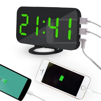 Датчик освещенности USB, современные цифровые часы с бесшумной регулировкой яркости, настольный будильник с большим номером и USB-зарядным устройством для пробуждения