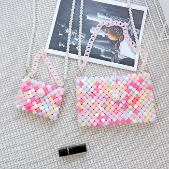 Сумка из бисера ярких цветов, мини-помада для милых девочек, дизайнерская сумка через плечо с жемчужной цепочкой, сумка для мобильного телефона.