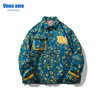 Куртки Harajuku для мужчин, весеннее пальто с вышивкой в виде цветов и птиц, японский кампус, тренд для пар, повседневная хлопковая свободная куртка для мужчин