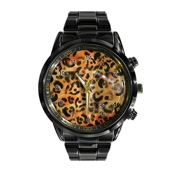 Модные деловые часы с вечным календарем на стальном ремне, мужские часы с леопардовым принтом, спортивные наручные часы