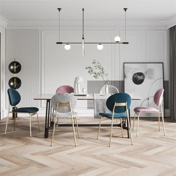Дизайнерские обеденные стулья из скандинавского велюра с металлическими ножками, модные обеденные стулья для кормления, напольная мебель для дома из одинарного силла, раскладывающаяся