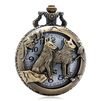 Ретро Винтажные Карманные часы с полым кварцевым брелоком в виде собаки и Волка с цепочкой-ожерельем, Классные часы с подвеской в подарок для мужчин