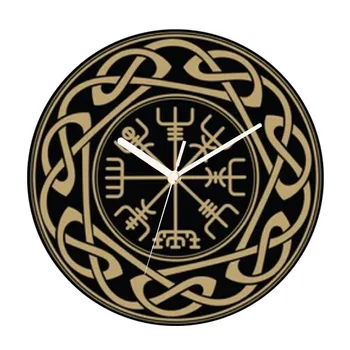 Скандинавская Мифология Викинг Вегвизир Руны Символ Настенные Часы Шлем Благоговения Исландский Посох Скандинавское Настенное Искусство Домашний Декор Подарок