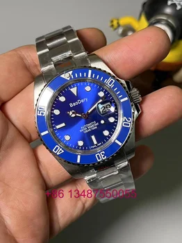 BaoDery 41 мм, роскошные мужские спортивные сапфировые люминесцентные часы 2813, автоматический механический механизм, Нержавеющая Сталь, Классический Синий