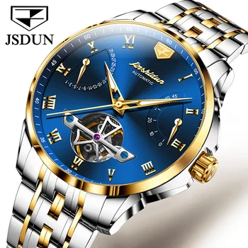 JSDUN Мужские модные механические часы Деловые Автоматические наручные часы из нержавеющей стали Светящиеся Электрические часы Сапфировое зеркало 8912