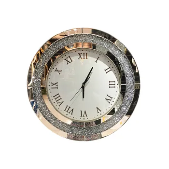 Настенные часы Зеркало Большого размера Серебро Бриллиант Роскошные Бесшумные Настенные Часы Современный Дизайн Гостиной Украшение американского Дома