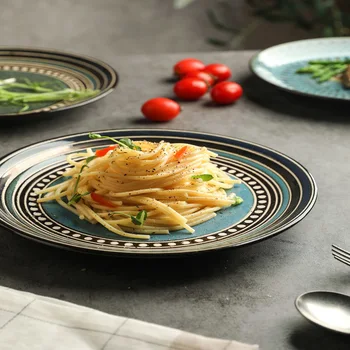 Керамическая тарелка с ретро-принтом, коммерческая тарелка для домашнего приготовления, ресторанная высококачественная тарелка для стейков, тарелка для пасты