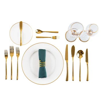 Скандинавская Керамическая тарелка, набор столовых приборов, нож для стейка, Вилочная Ложка, обеденный набор, Креативные Золотые Столовые приборы, Кухня с нулевыми отходами, подарок