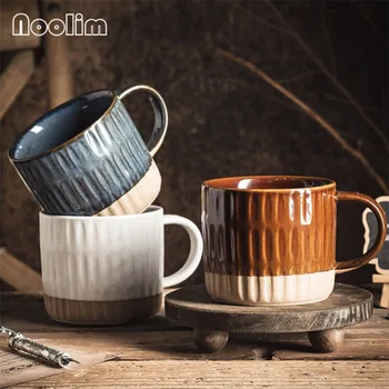 Керамическая кружка для молока в японском стиле в стиле ретро, Офисная чашка для чая с водой, Грубая керамика, Кофейная кружка с ручной росписью, посуда для напитков, 400 мл