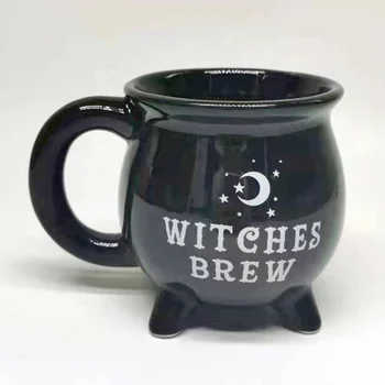 Индивидуальная печать логотипа, Черная керамическая кружка-котел, Кофейная чашка, Злая Кружка ведьмы на Хэллоуин
