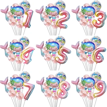 Милый мультфильм цвет Русалка рыбий хвост воздушный шар тема океана летом день рождения свадебные украшения детский душ игрушка воздушный шар девушка