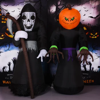 Гигантское надувное украшение на Хэллоуин со светодиодной подсветкой Тыква Призрак Мрачный Жнец Страшный Holloween Party Decor Наружные надувные игрушки