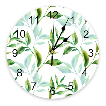 Настенные часы из ПВХ с Зеленым Листом Растения Современный Дизайн Украшения Гостиной Настенные Часы Home Decore Настенные Цифровые Часы