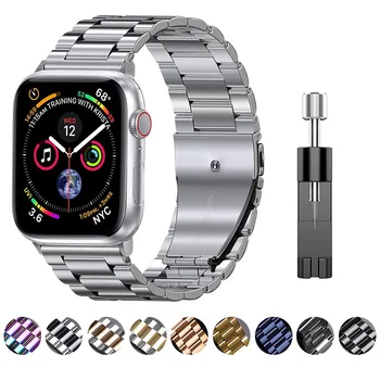 Ремешок для часов Apple Watch 7 6 SE 5 4 3-Полосный 44 мм 40 мм 41 45 мм 42 мм 38 мм Браслет из нержавеющей Стали для аксессуаров серии iwatch