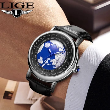 Модные мужские часы LIGE, деловой водонепроницаемый светящийся кожаный ремешок, кварцевые наручные часы, военные повседневные спортивные мужские часы, хронограф