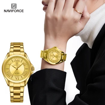 NAVIFORCE Высококачественные женские часы из водонепроницаемой нержавеющей стали Модные женские часы Женские кварцевые наручные часы Relogio Feminino