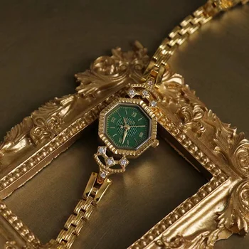 Высококачественное 24-каратное золото без выцветания духовой оркестр женские часы с маленьким квадратным циферблатом модные роскошные наручные часы для леди в стиле ретро