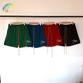 Красные, зеленые, синие, быстросохнущие шорты Rhude, мужские, женские, свободные, классические Бриджи Rhude с вышивкой логотипа, Внутренняя сетка