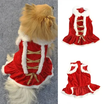 Рождественская одежда для собак, платье для маленьких собачек, платье для косплея, платье для кошки, нарядное платье для щенка принцессы, юбка с бантом Санта-Клауса, костюм собаки