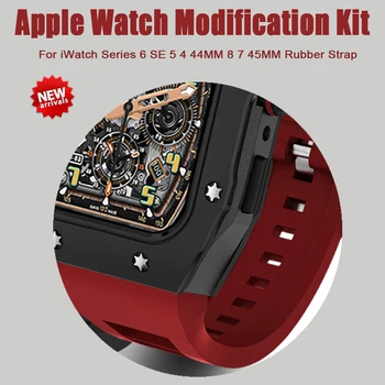 Роскошный Комплект Модификации для Apple Watch 8 7 45-мм Ремешок и чехол для iWatch Серии 6 SE 5 4 44-мм Металлический Резиновый ремешок Mod Kit Ремешки для часов