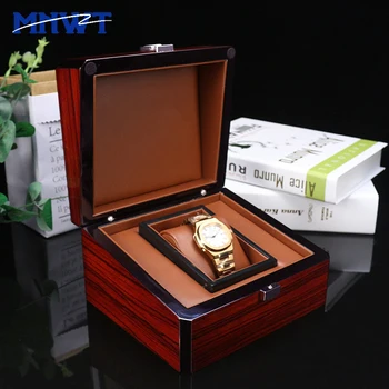 Роскошная деревянная коробка для часов, окрашенная в винно-красный цвет для выпечки, с кожаной подушкой, футляр для хранения ювелирных изделий, наручных часов