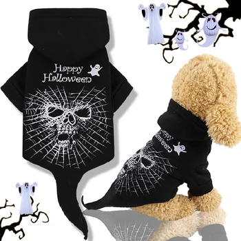 Дизайнерская одежда с черепом и костями на Хэллоуин, костюмы для собак, Зимнее пальто для чихуахуа, Толстовки для домашних животных, Рождественский Шпиц, Йоркширский терьер, шнауцер