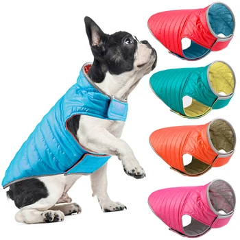 Водонепроницаемая реверсивная куртка для собак Зимняя теплая одежда для собак Пальто для собак Светоотражающая одежда для французского бульдога для собак Жилет