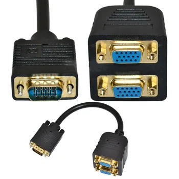 Соединительный кабель VGA с двумя позолоченными штекерами от 1/2 штекера к 2 штекерам VGA