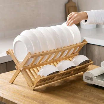 Складная подставка для посуды, Бамбуковый держатель для сушки посуды, сушилка для посуды, сушилка для хранения, Кухонный органайзер, Держатель стойки